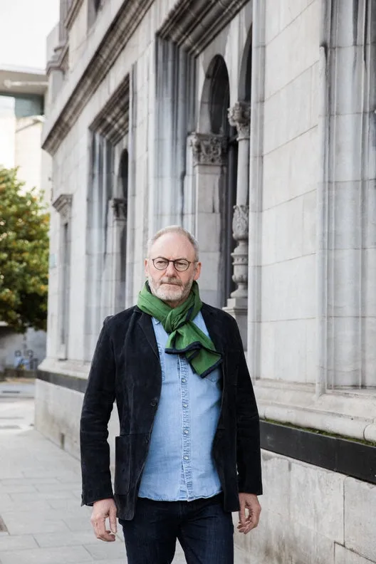 Moss Green with Navy Trim High Five Linen Scarf