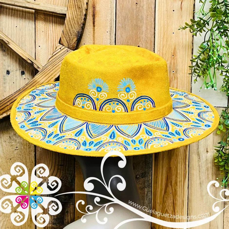 Mustard Heart Mitla Velvet Hat - Hand Painted Hat