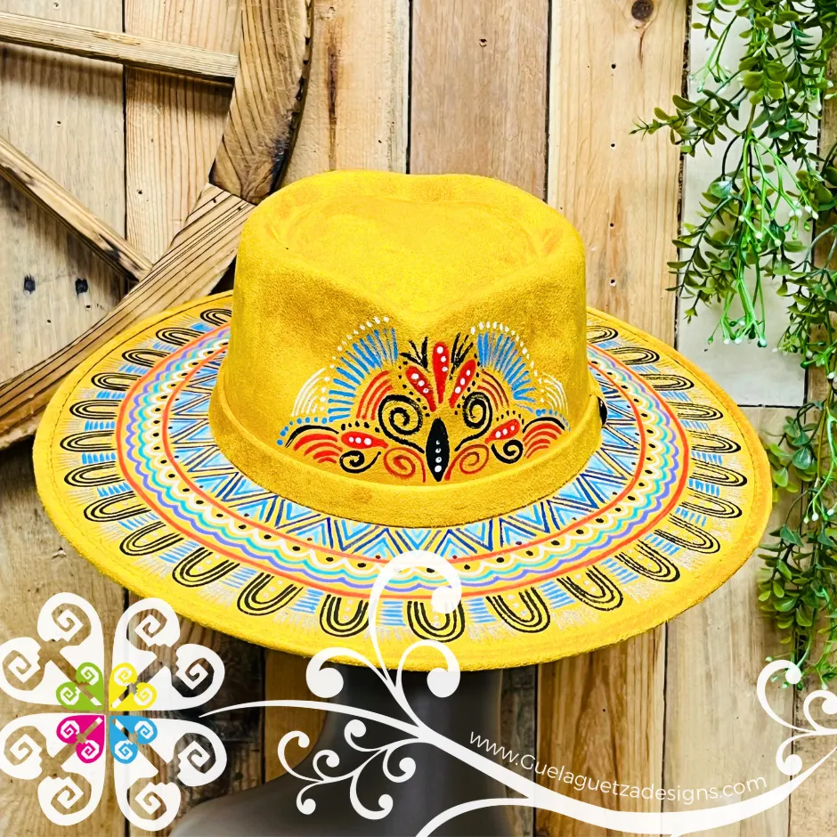 Mustard Heart Mitla Velvet Hat - Hand Painted Hat