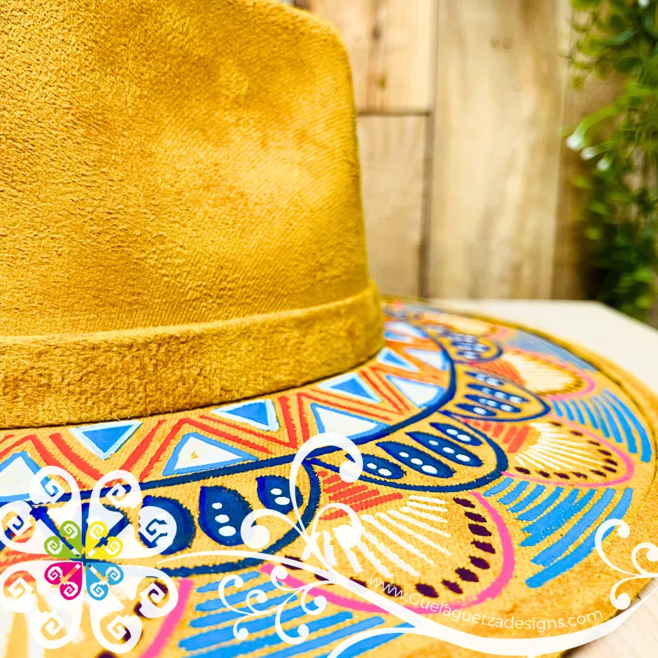 Mustard Heart Mitla Velvet Hat - Hand Painted Hat