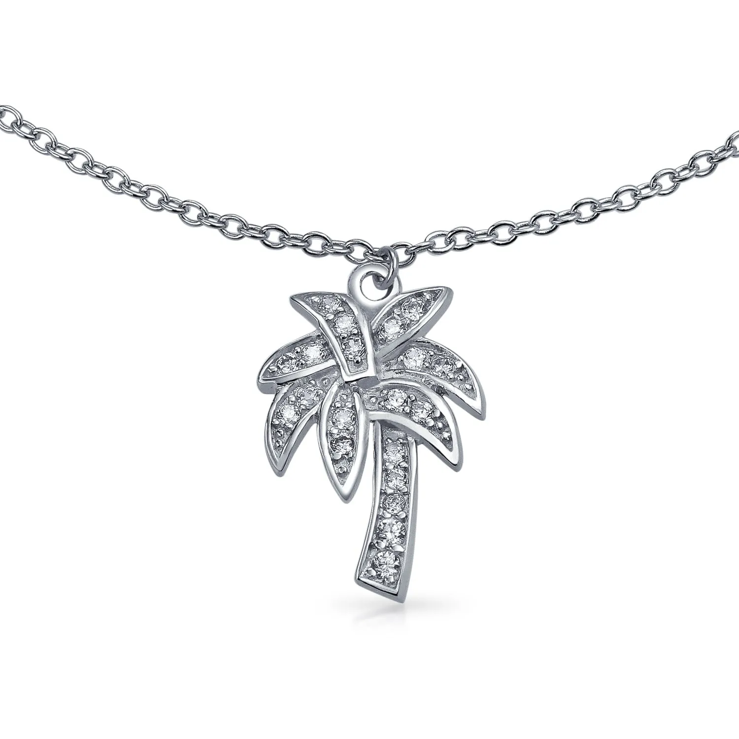 Nautical Palm Tree Anklet Ankle Bracelet with CZ in Sterling Silver