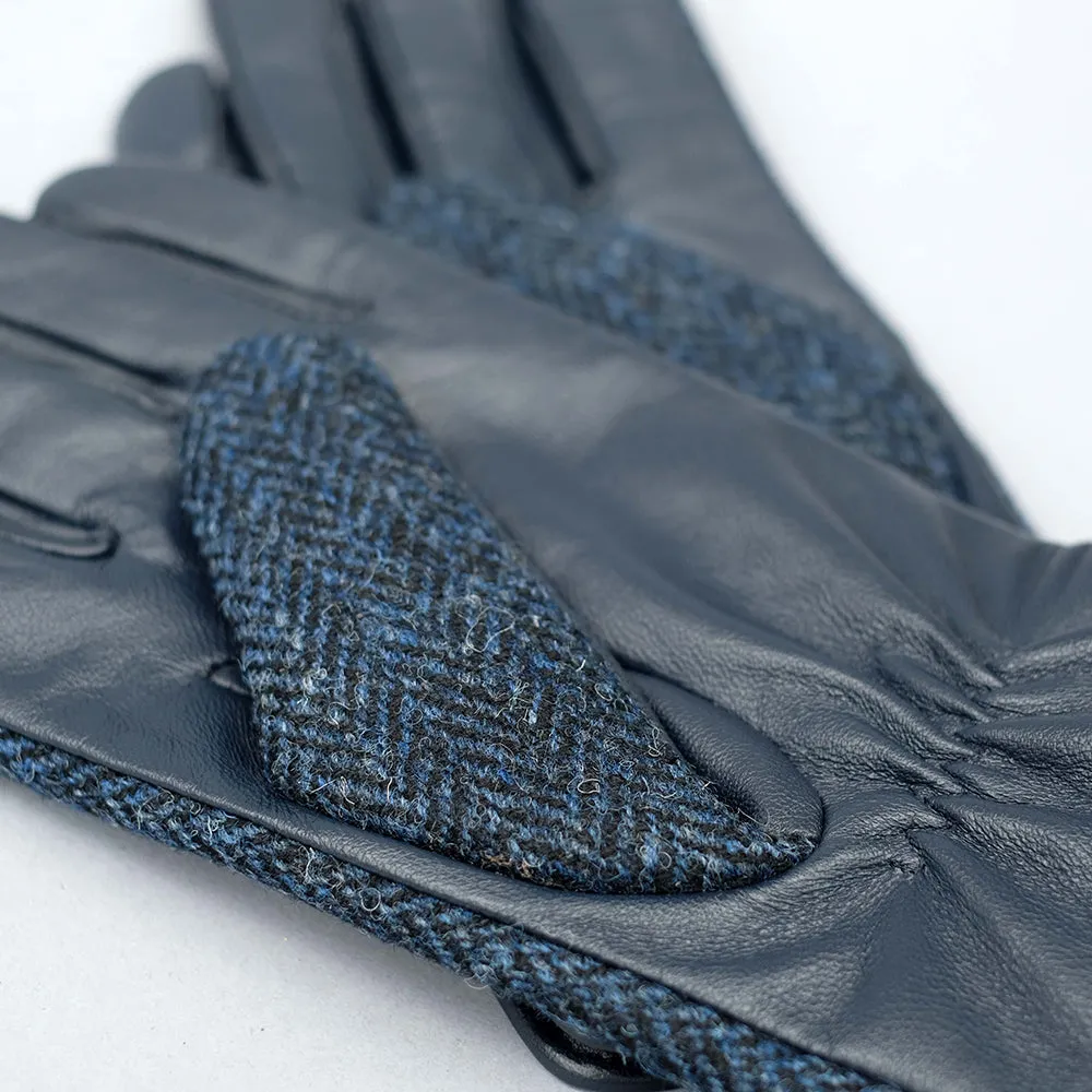 Navy Harris Tweed & Leather Mens Gloves