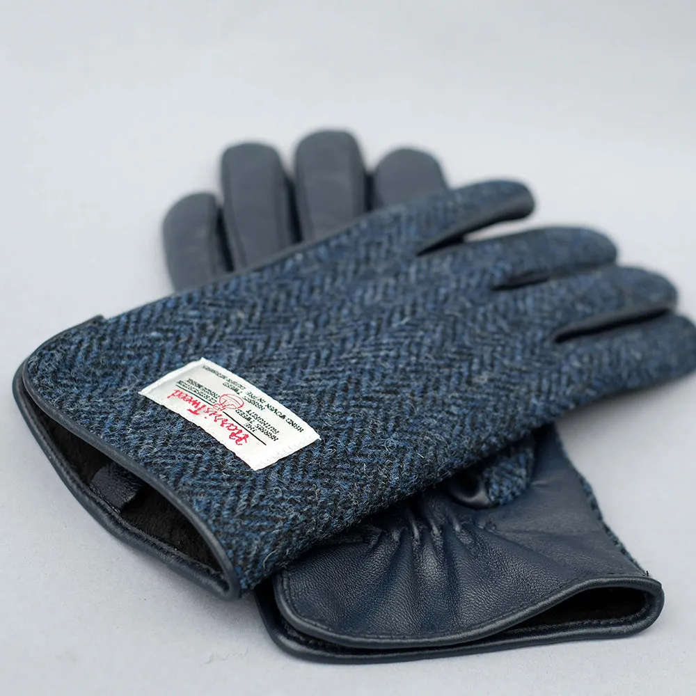 Navy Harris Tweed & Leather Mens Gloves