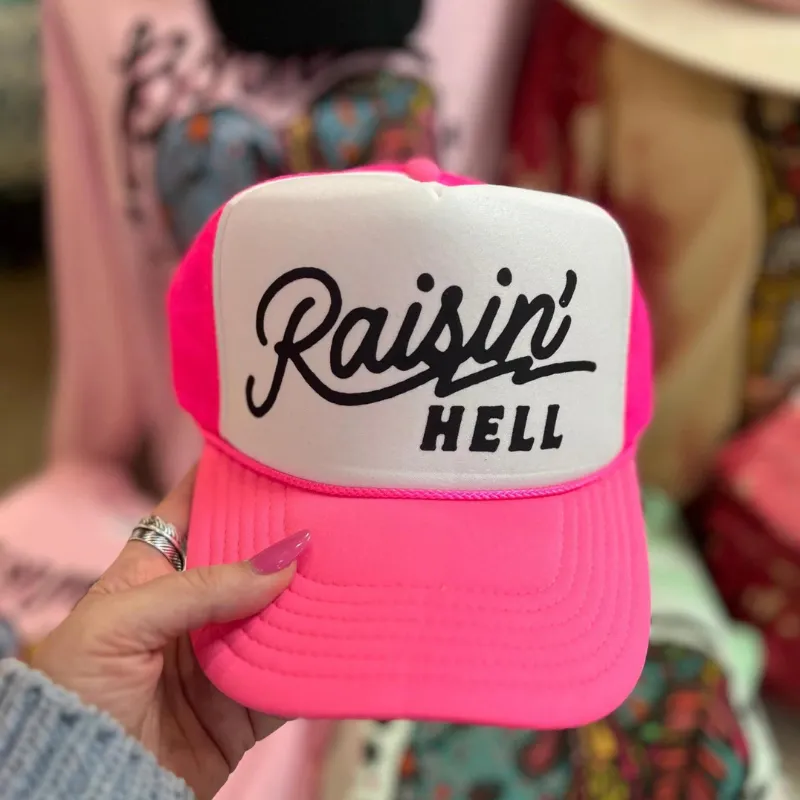 Online Exclusive | Raisin' Hell Foam Trucker Cap in Neon Pink and White