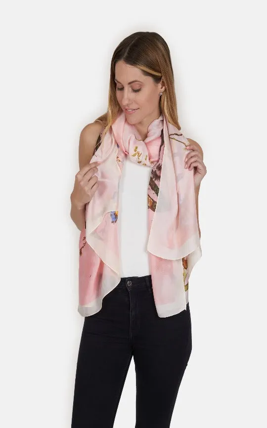 Pink Floral Silk Scarf