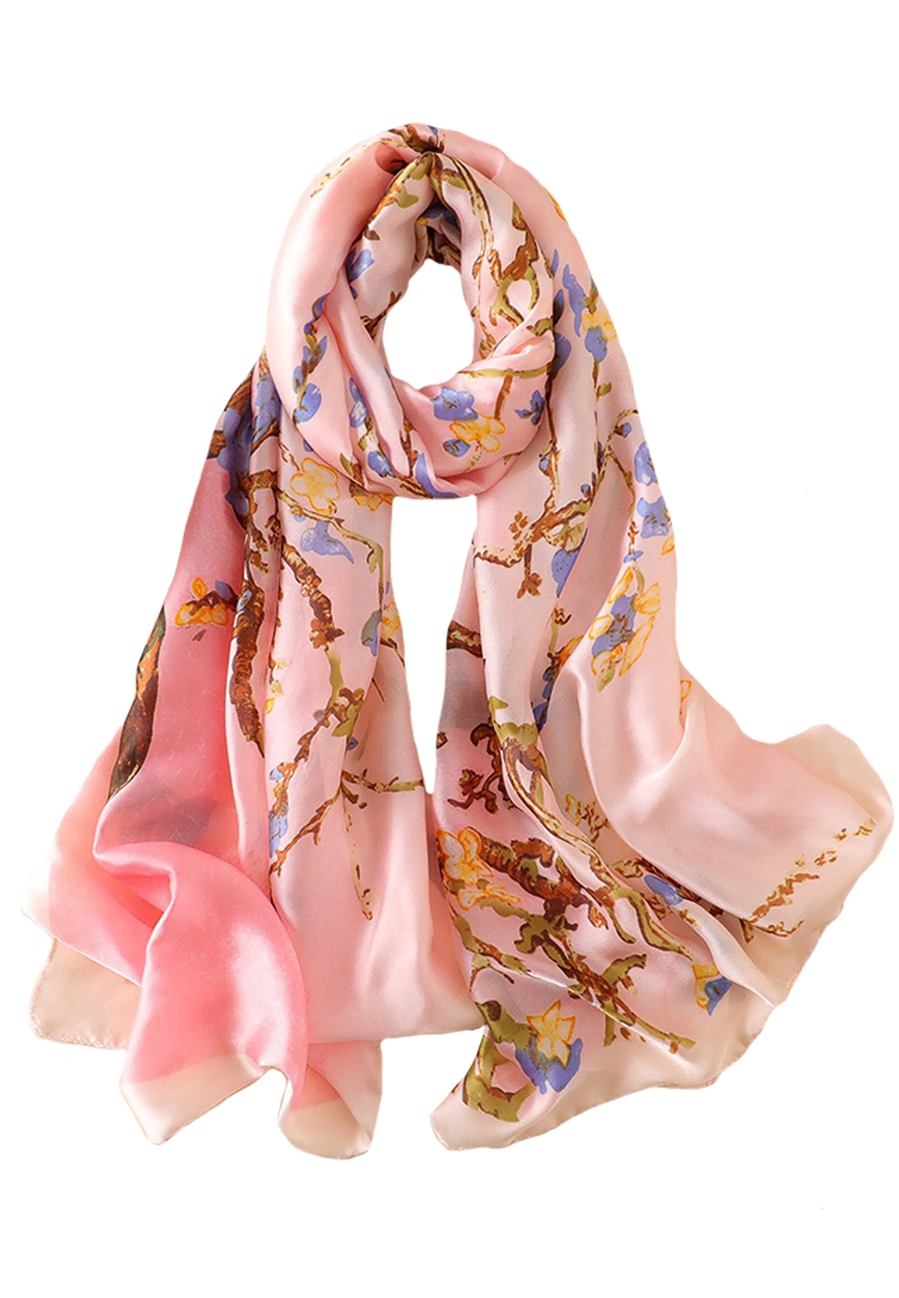 Pink Floral Silk Scarf