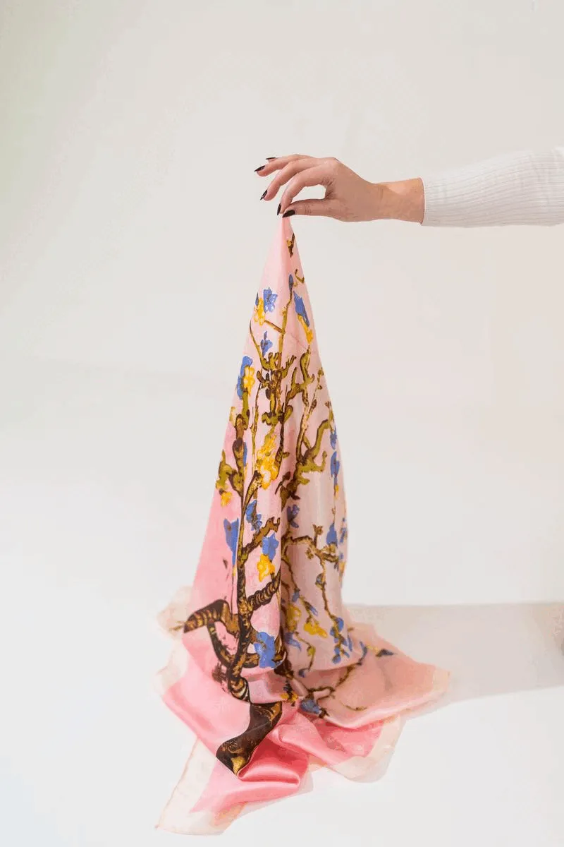 Pink Floral Silk Scarf