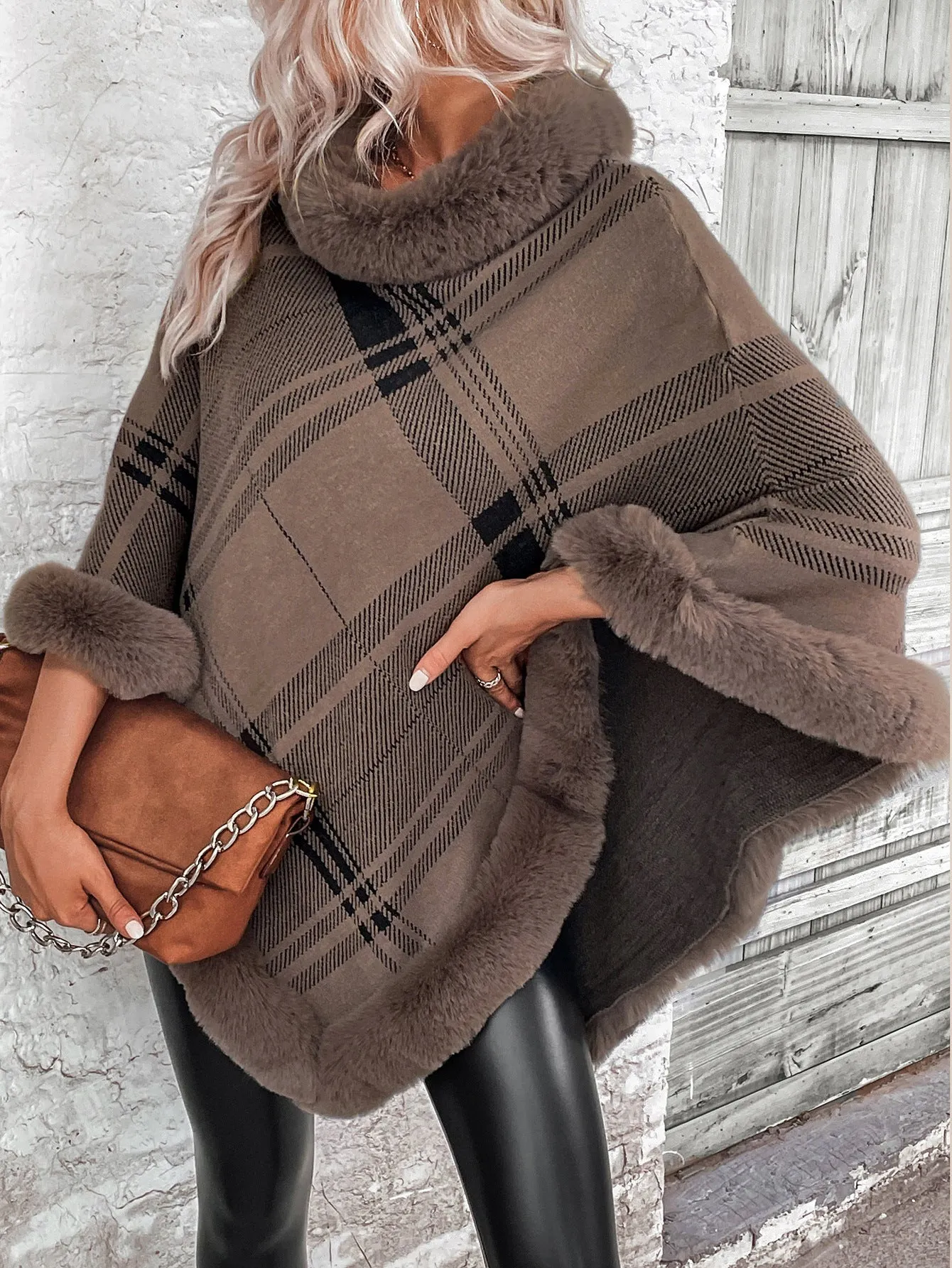 Plaid Cape Shawl Cardigan Sweater