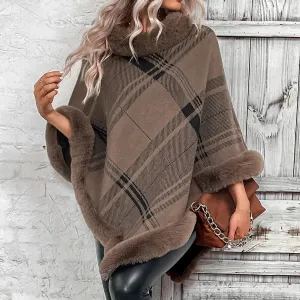 Plaid Cape Shawl Cardigan Sweater