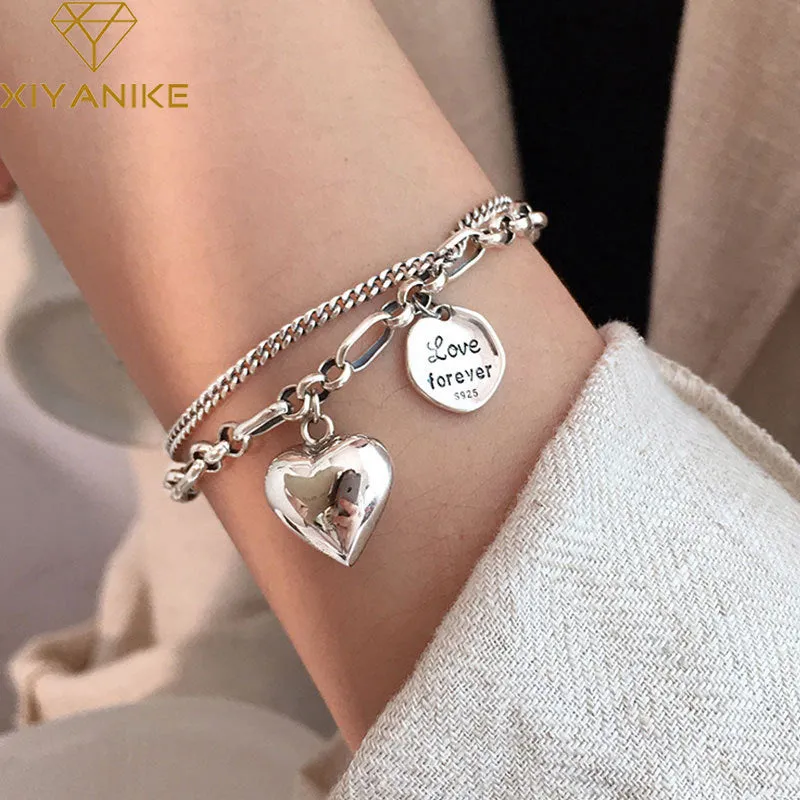 Punk Style Niche Design Rectangular Letter Heart-shaped Anklet