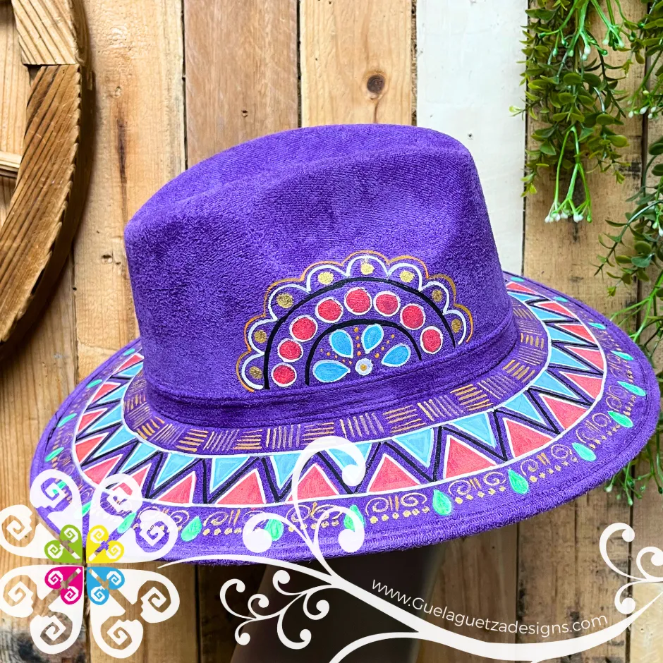 Purple Indiana Mitla Velvet Hat - Hand Painted Hat