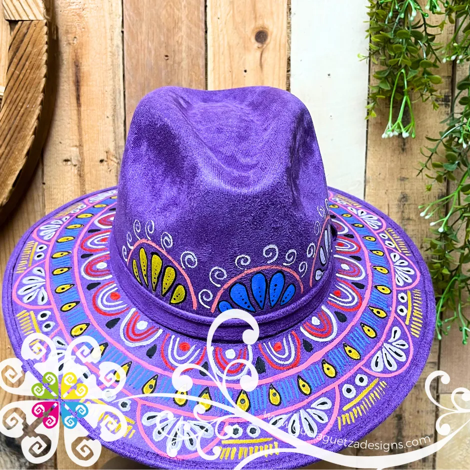 Purple Indiana Mitla Velvet Hat - Hand Painted Hat