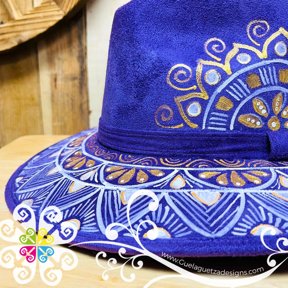 Purple Indiana Mitla Velvet Hat - Hand Painted Hat