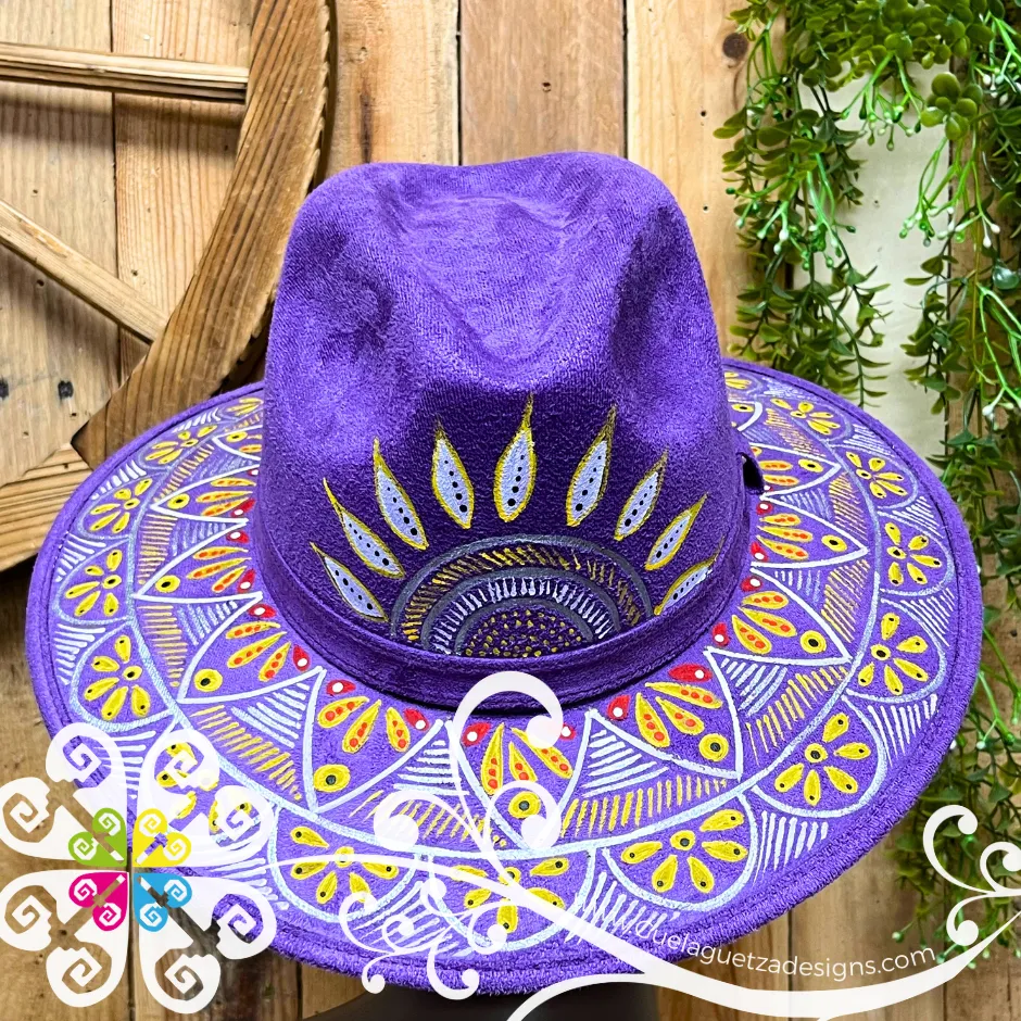 Purple Indiana Mitla Velvet Hat - Hand Painted Hat