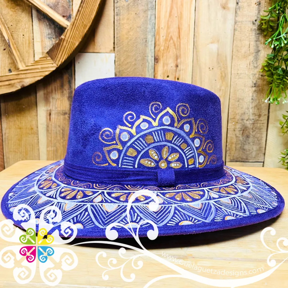 Purple Indiana Mitla Velvet Hat - Hand Painted Hat