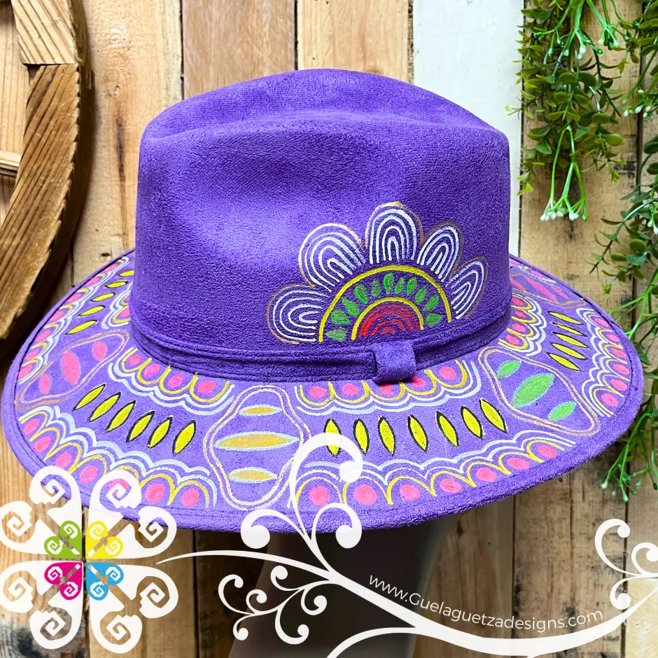 Purple Indiana Mitla Velvet Hat - Hand Painted Hat