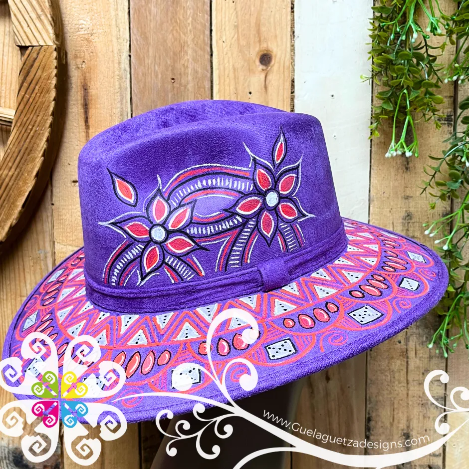 Purple Indiana Mitla Velvet Hat - Hand Painted Hat