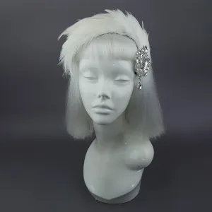 "Vespera" Vintage Inspired Ivory Jewel Feather Fascinator