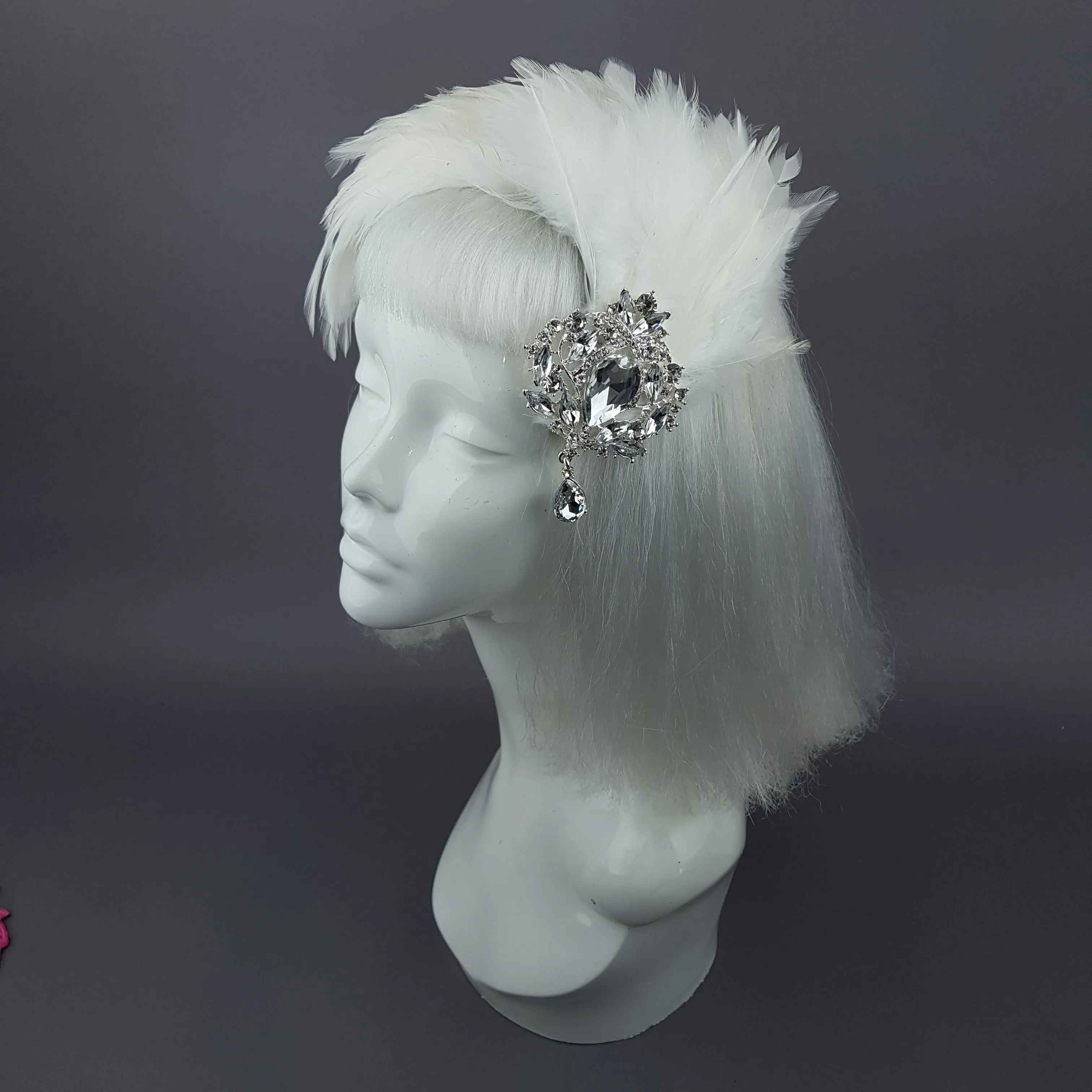 "Vespera" Vintage Inspired Ivory Jewel Feather Fascinator