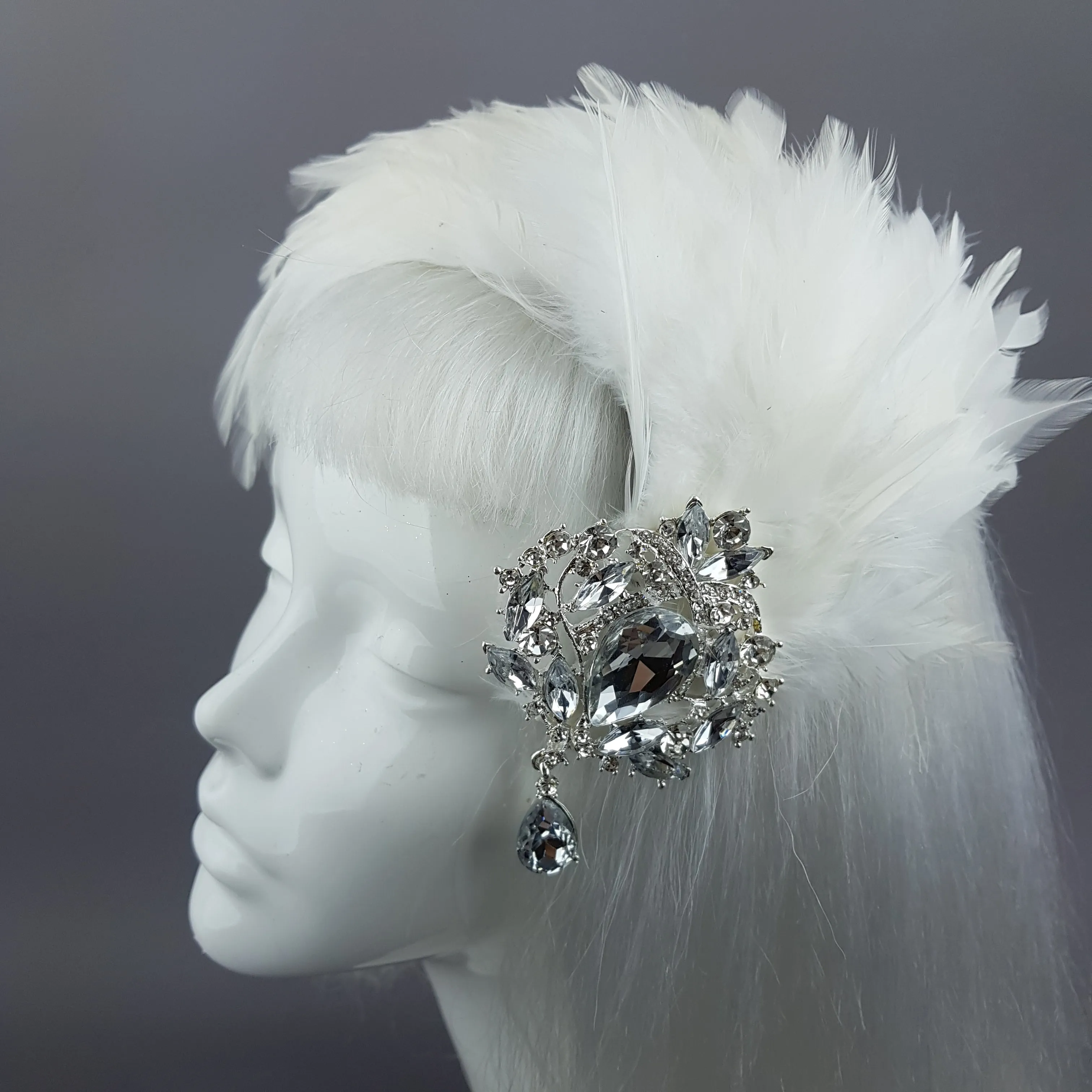 "Vespera" Vintage Inspired Ivory Jewel Feather Fascinator