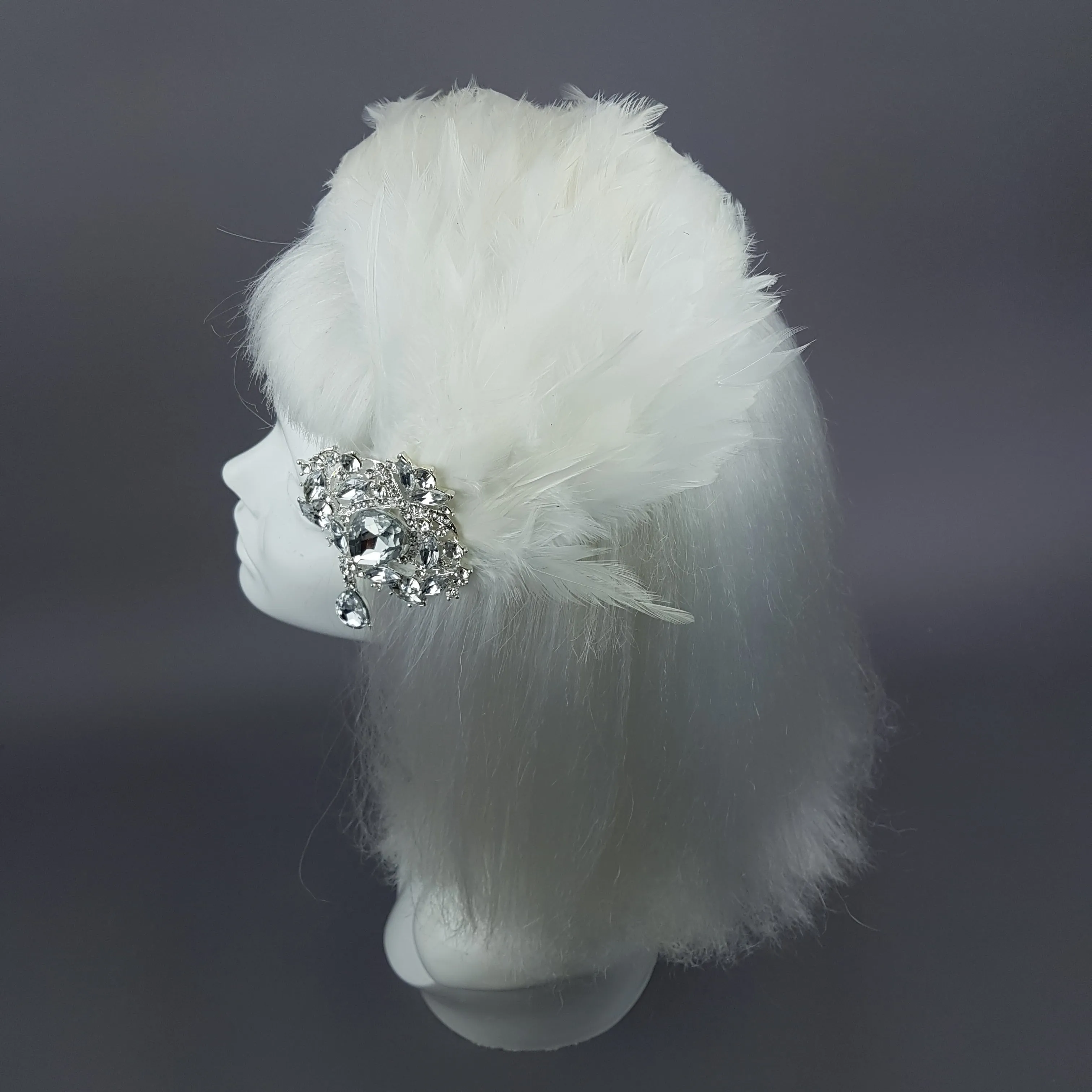 "Vespera" Vintage Inspired Ivory Jewel Feather Fascinator