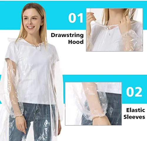 Rain Ponchos for Adults - Disposable 5-10 Pack Plastic Raincoat