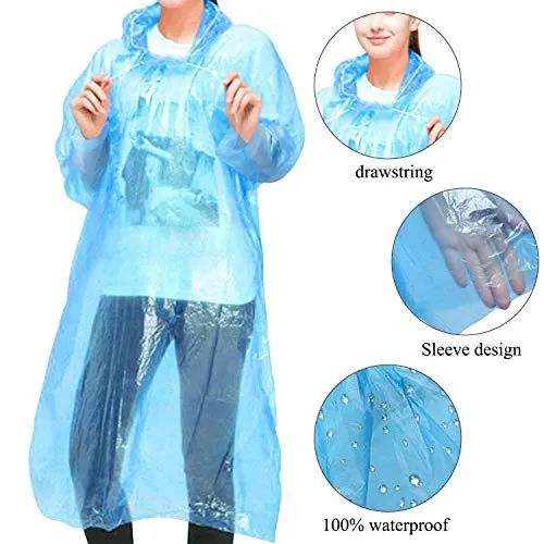 Rain Ponchos for Kids and Adults, Disposable Emergency Rain Ponchos