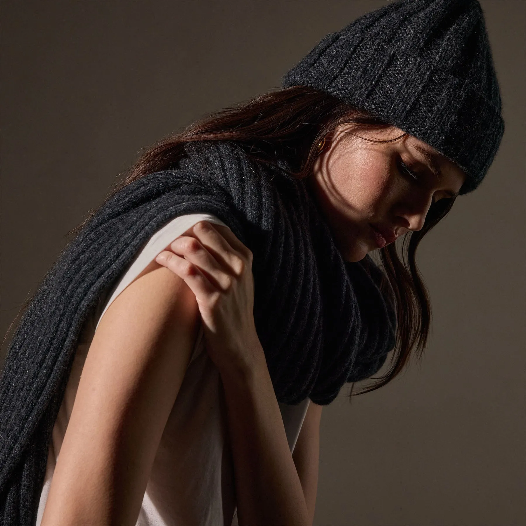 Recycled Cashmere Marled Scarves - Charcoal Marl