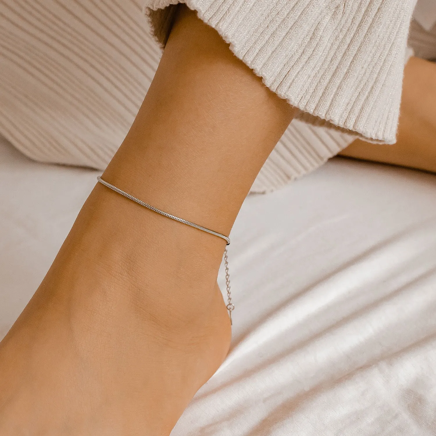 Round Snake Chain Anklet Silver