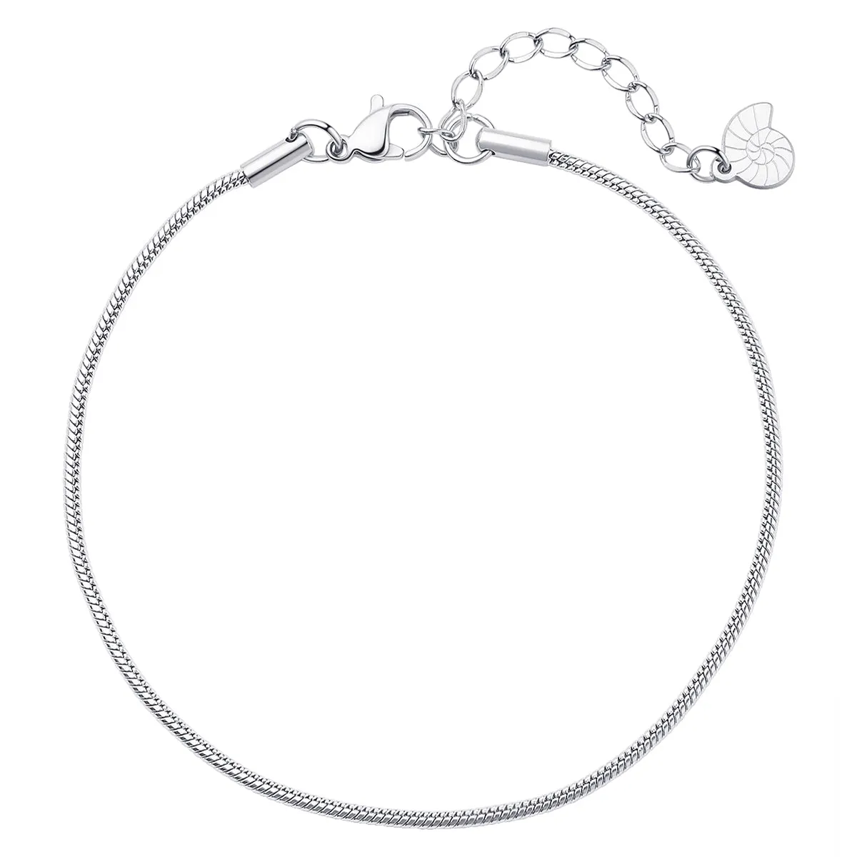 Round Snake Chain Anklet Silver