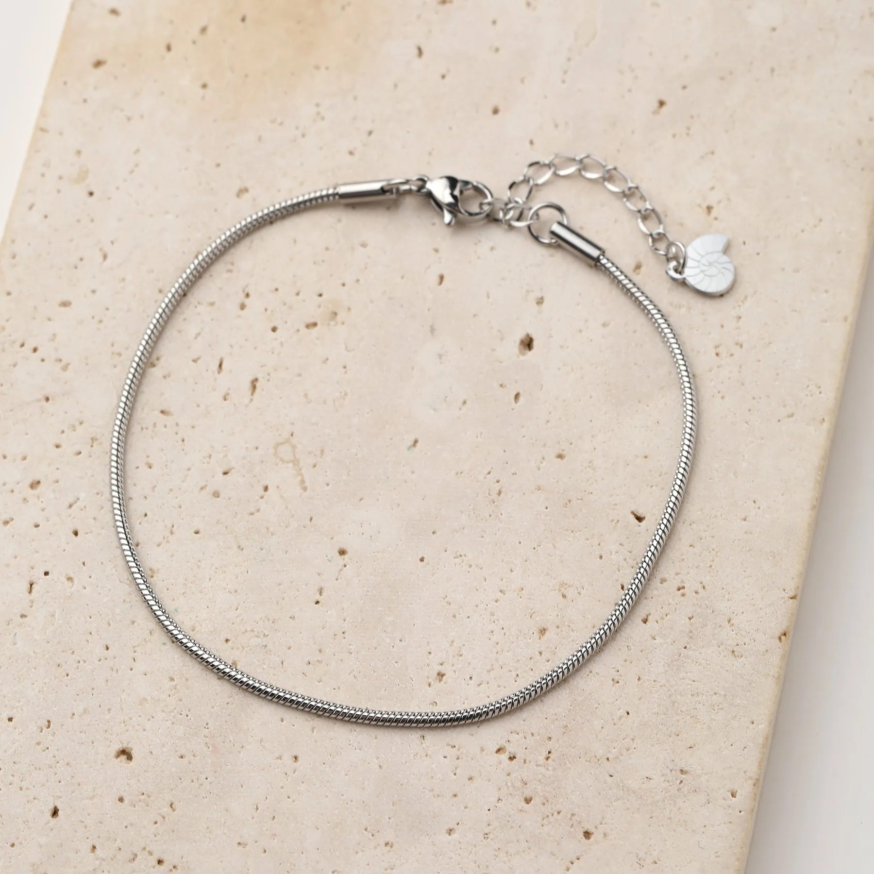 Round Snake Chain Anklet Silver