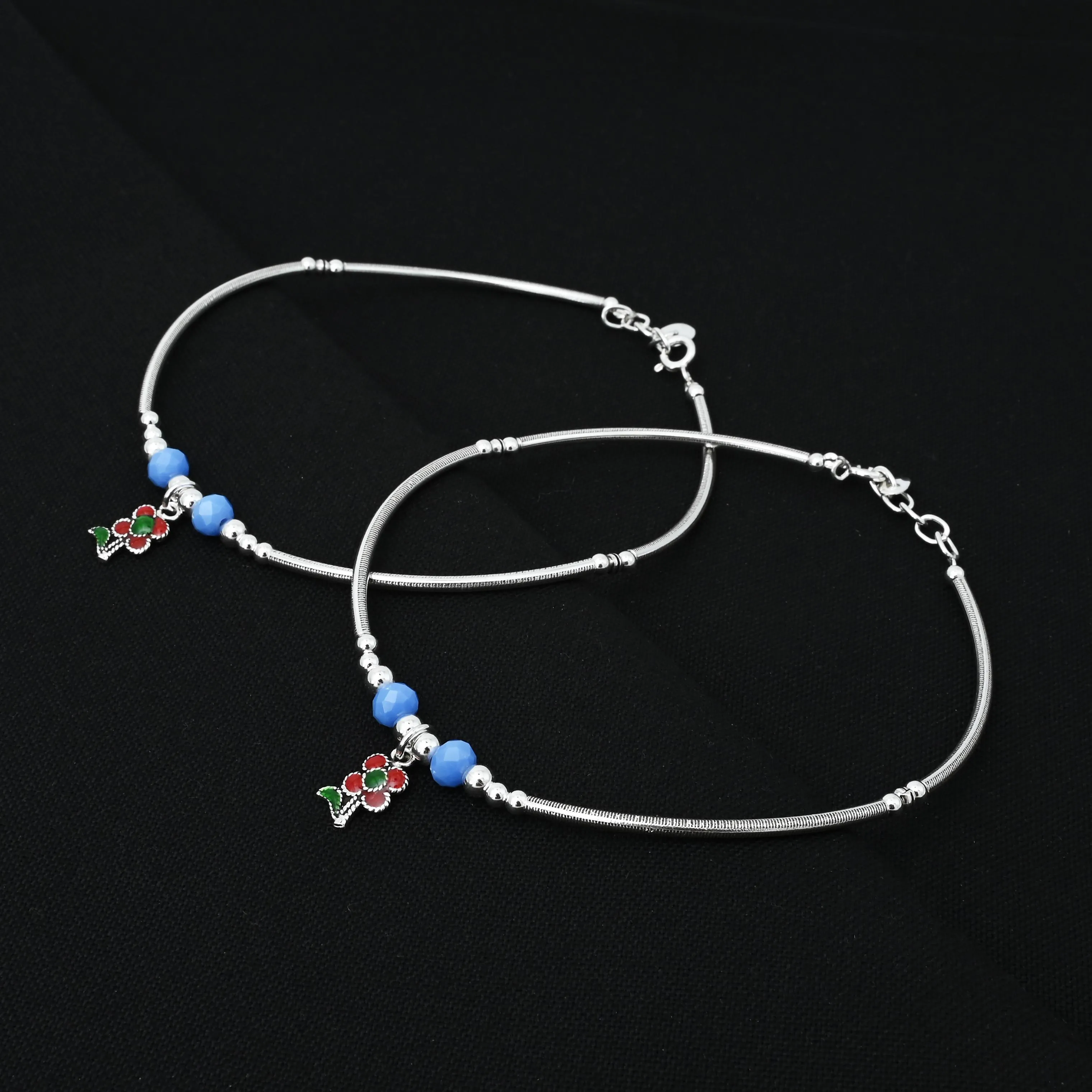 Silver Fashionable Girls Floral Anklets