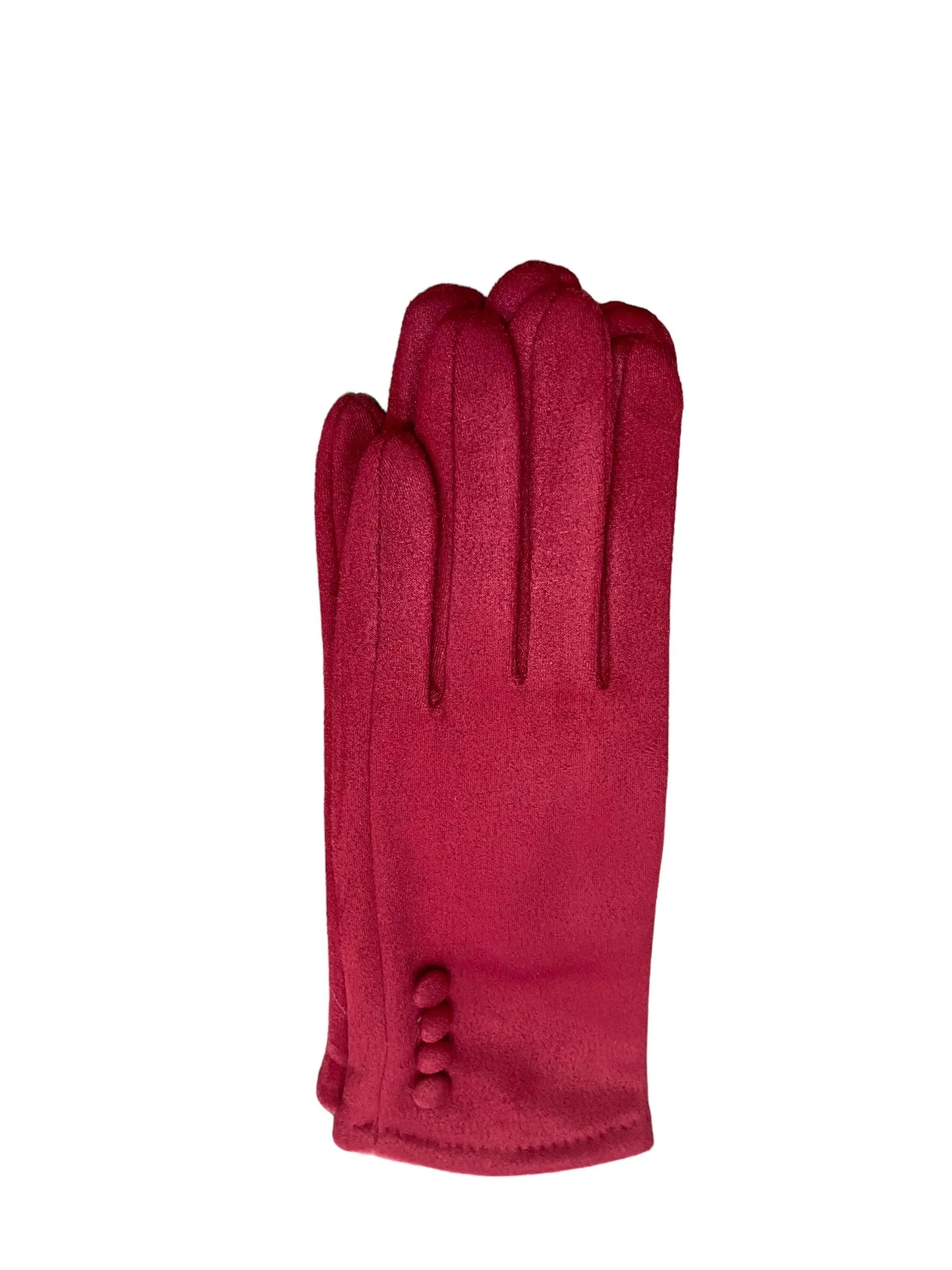 Super Stretchy Plain Suedette Gloves With Button Detail (9 Colours)