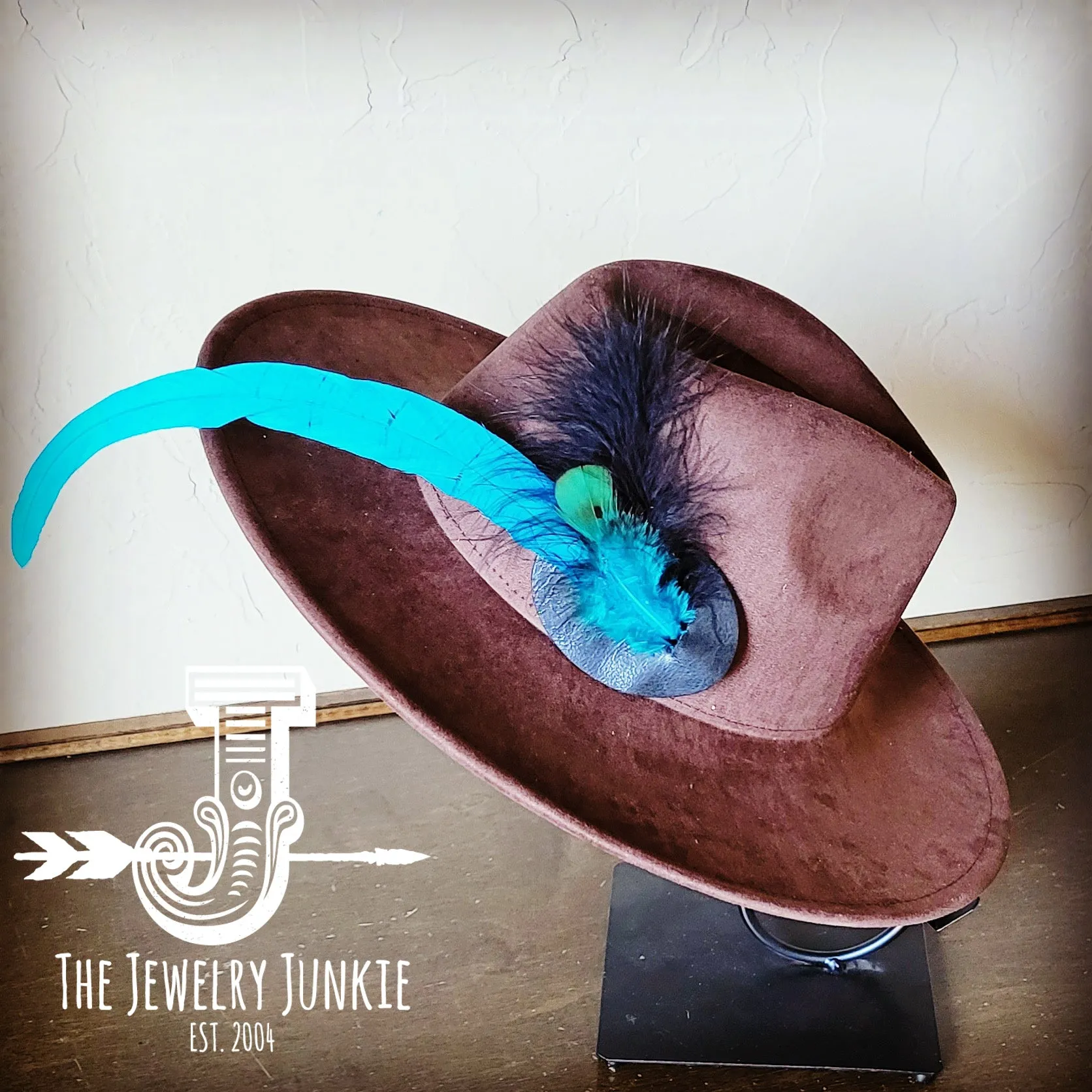 **Turquoise/Black Fluffy Feather Hat Band (Band Only) 983m