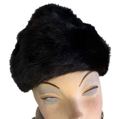 Vintage Black Ranch Mink Hat Hershey Kiss Shape 1950S