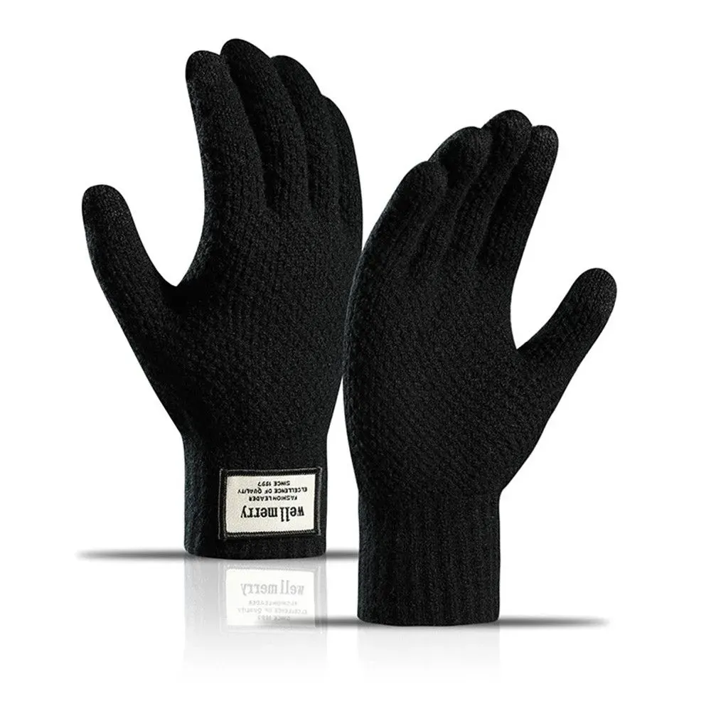 Winter Men Knitted Gloves Touch Screen Cycling Mittens Thicken Warm Wool Cashmere Solid Business Gloves Autumn Winter