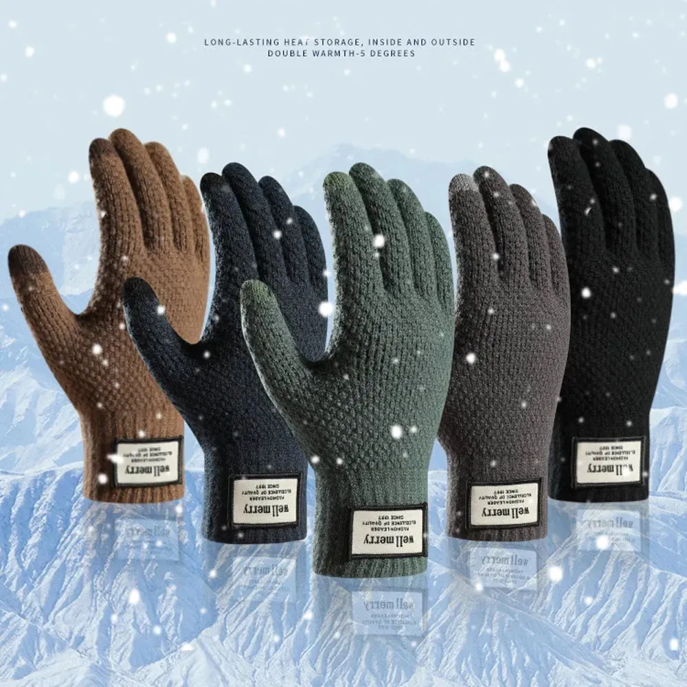 Winter Men Knitted Gloves Touch Screen Cycling Mittens Thicken Warm Wool Cashmere Solid Business Gloves Autumn Winter