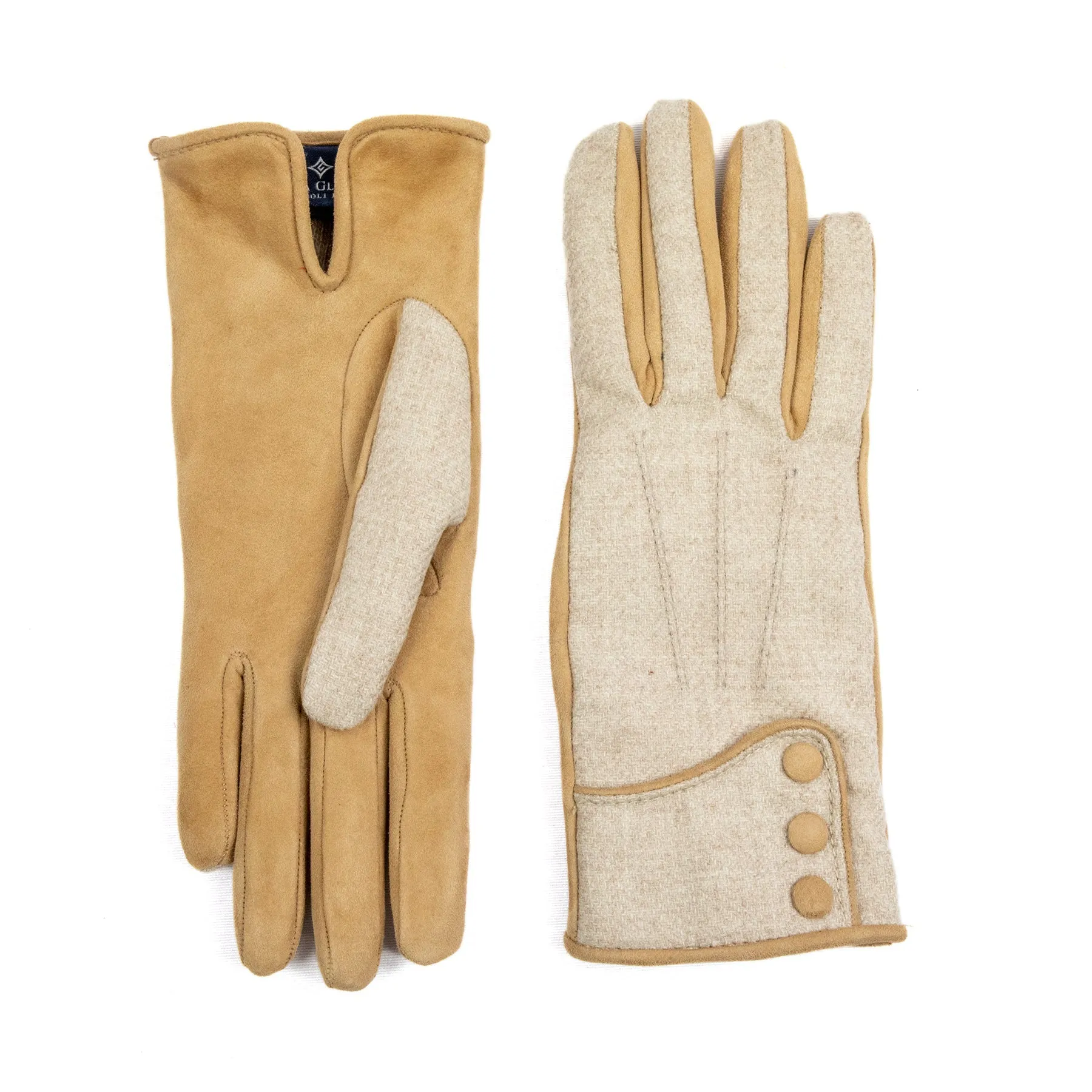 Women's beige leather gloves with Vitale Barberis Canonico wool top