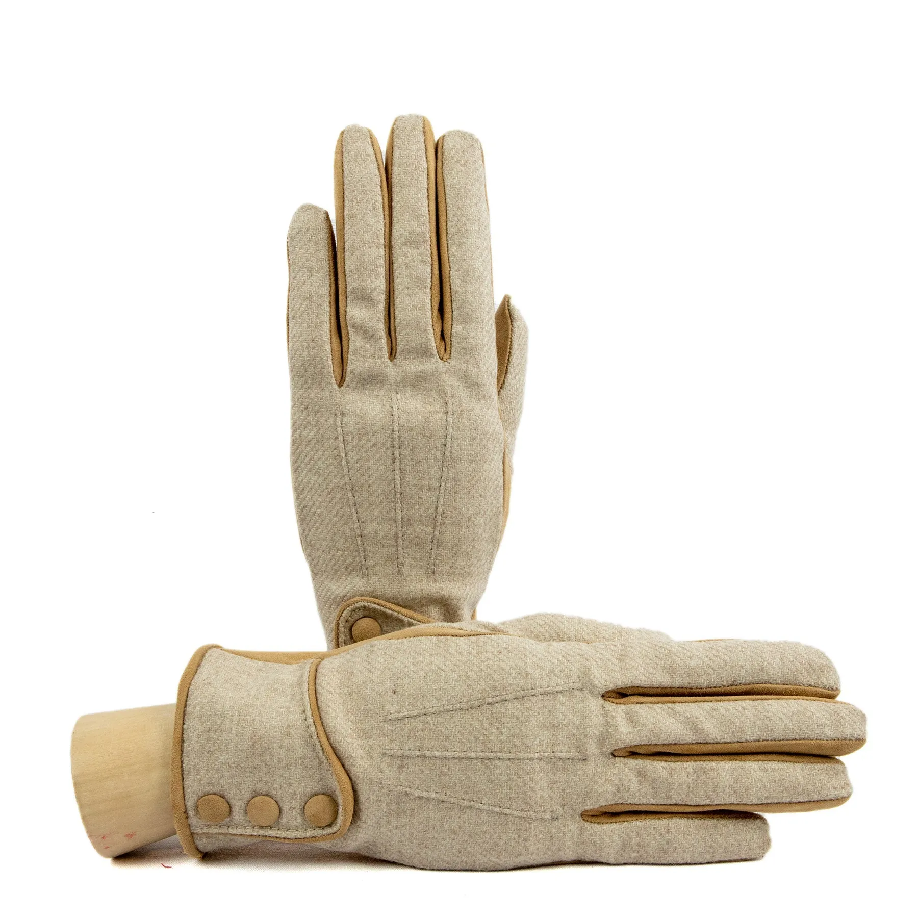 Women's beige leather gloves with Vitale Barberis Canonico wool top